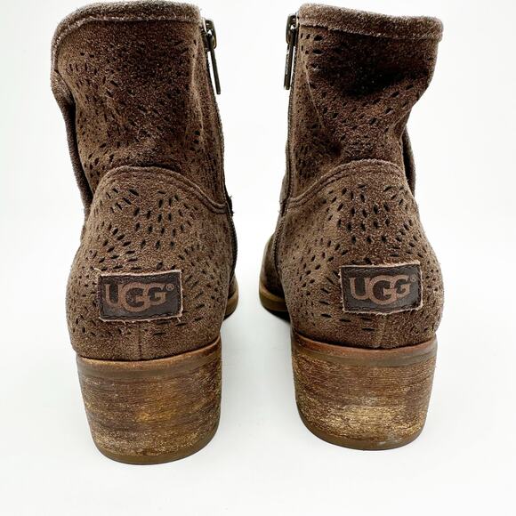 Like New Womens 7.5 Brown UGG Darling Suede Perf Zip Ankle Booties - Picture 3 of 6
